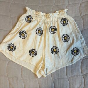 Anthropologie Pepaloves Linen Cream Floral Embroidered Women's Shorts